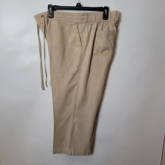 Per Se Beige Linen Blend Cropped Pants With Drawstring Waist Lg - Picture 9 of 10
